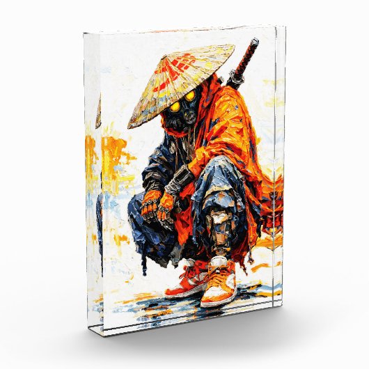 Cyber Samurai Palette Knife Neon Orange Impasto Fotoblokken (Links)
