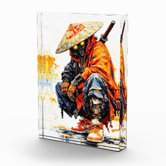 Cyber Samurai Palette Knife Neon Orange Impasto Fotoblokken (Rechts)