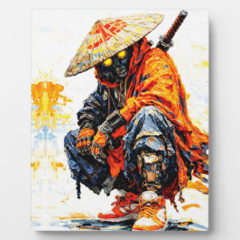 Cyber Samurai Palette Knife Neon Orange Impasto Fotoplaat