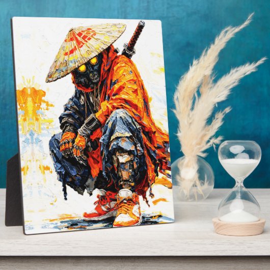 Cyber Samurai Palette Knife Neon Orange Impasto Fotoplaat (Zijkant)