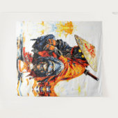 Cyber Samurai Palette Knife Neon Orange Impasto Wandkleed (Voorkant (horizontaal))