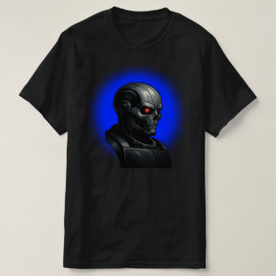 Cyber Schedel Blauwe Gloei Robot Hoofd Grafisch On T-shirt