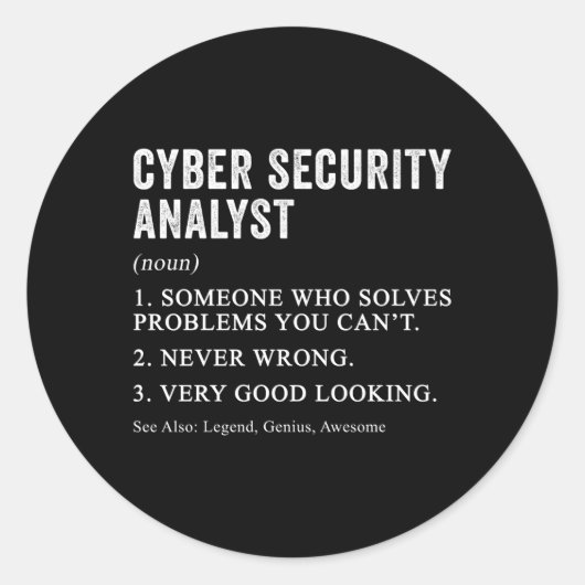 Cyber Security Analyst Definition CyberSecurity Hu Ronde Sticker (Voorkant)
