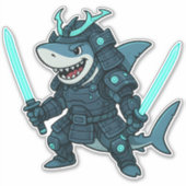 Cyber Shark in Armor with Dual Swords Sticker (Voorkant)
