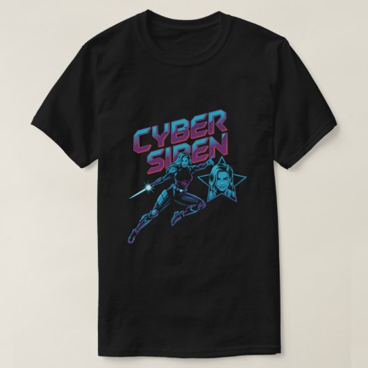 Cyber Siren Neon Warrior – Futuristic Female Super T-shirt (Design voorkant)
