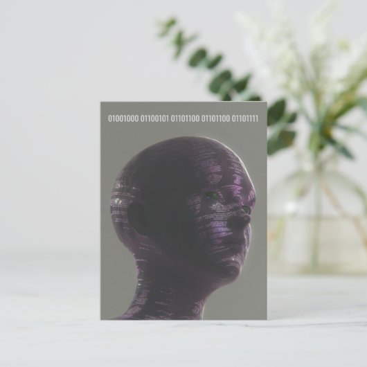 Cyber Skull Binary Hello Future Technology Design  Feestdagenkaart (Staand voorkant)