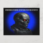 Cyber Skull Blue Glow Binary Hello Tech Design  Feestdagenkaart (Voorkant)