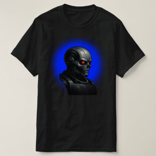 Cyber Skull Blue Glow Robot Head Graphic Design   T-shirt (Design voorkant)