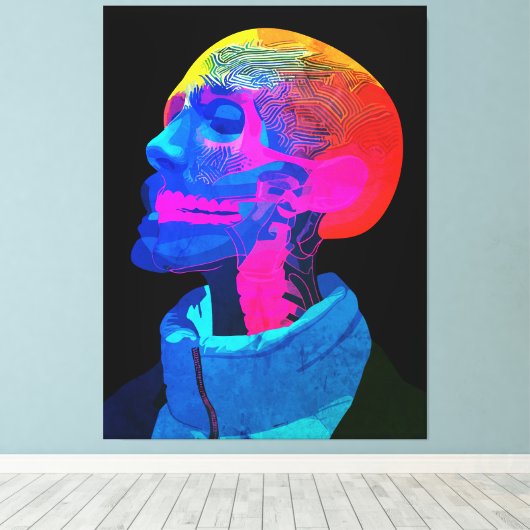 Cyber Skull – Futuristische Anatomie Kunst Canvas Afdruk (Insitu (Houten vloer))