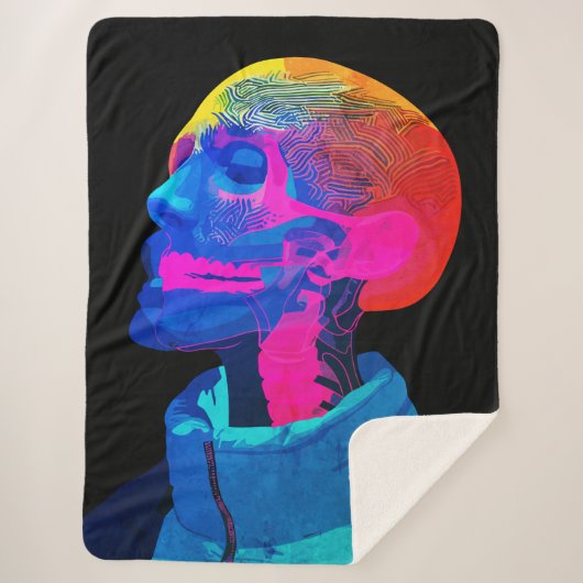Cyber Skull - futuristische anatomie kunst Sherpa Deken (Voorkant)