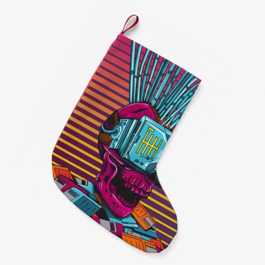 Cyber Skull Virtual Reality Cyberpunk diskette Kleine Kerstsok (Voorkant (Hangend))