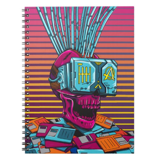 Cyber Skull Virtual Reality Cyberpunk diskette Notitieboek (Voorkant)