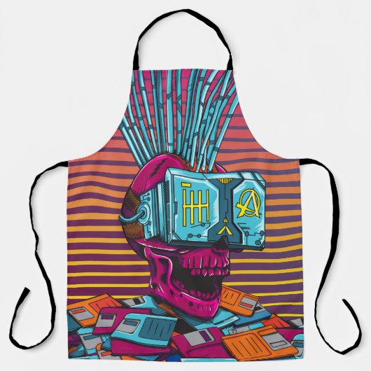 Cyber Skull Virtual Reality Cyberpunk diskette Schort (Voorkant)