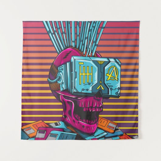 Cyber Skull Virtual Reality Cyberpunk diskette Wandkleed (Voorkant)