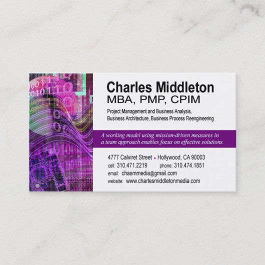 Cyber Tech-1 visitekaartje sjabloon (wit/paars) (Voorkant)