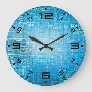 Cyber Tech Blauwdruk - Elektrisch Blauwe Wandklok