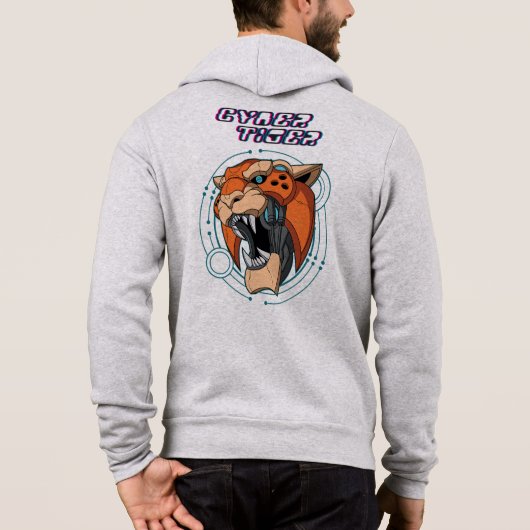 Cyber Tiger | Mannen Hoodie met volle ritssluiting (Achterkant)