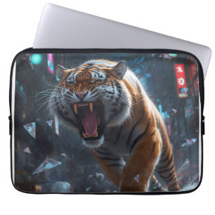 Cyber Tijger Brul Muur Kunst Laptop Sleeve