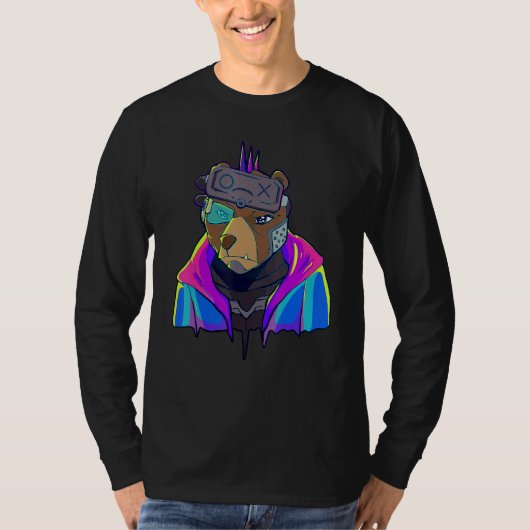 Cyber Vaporwave Aesthetic Futuristic Bear Robot T-shirt (Voorkant)
