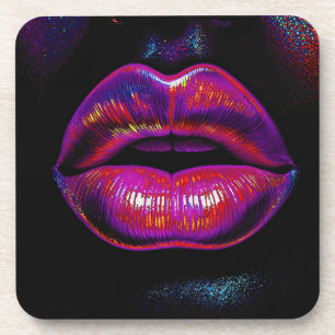 Cyber Venus Lips – Kleurrijk Lips Portret Bier Onderzetter