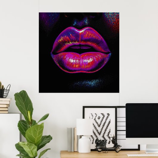 Cyber Venus Lips – Kleurrijk Lips Portret Poster (Thuiskantoor)