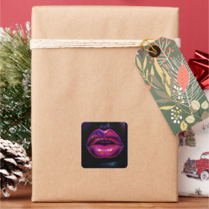 Cyber Venus Lips – Kleurrijk Lips Portret Vierkante Sticker