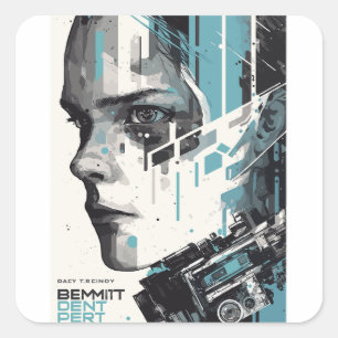 Cyber Vision - Futuristisch Art Poster Vierkante Sticker