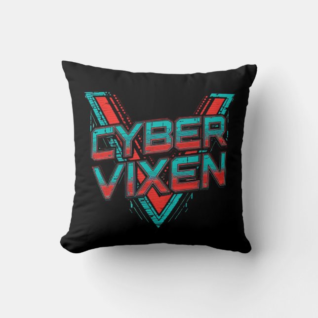Cyber Vixen - Gamer Girl - Red Teal Gaming Graphic Kussen (Voorkant)