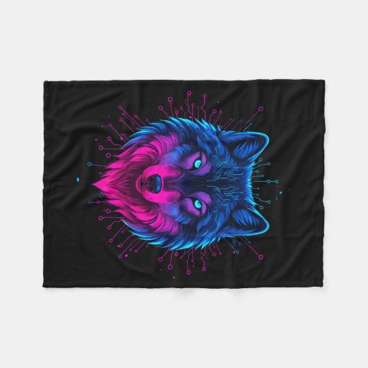 Cyber Wolf For Animal Lovers And Birthday And Birt Fleece Deken (Voorkant (Horizontaal))