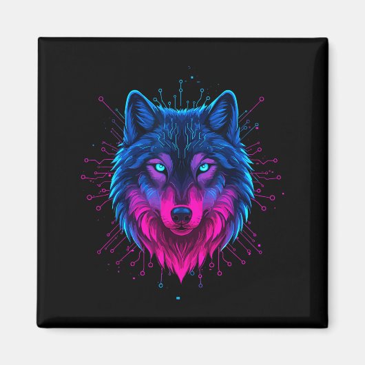 Cyber Wolf For Animal Lovers And Birthday And Birt Magneet (Voorkant)