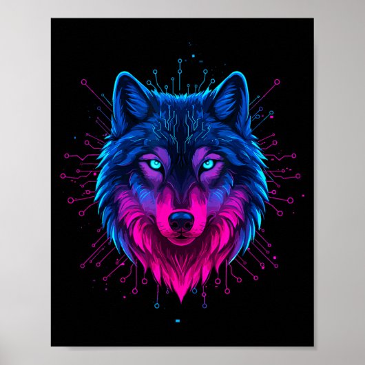 Cyber Wolf For Animal Lovers And Birthday And Birt Poster (Voorkant)