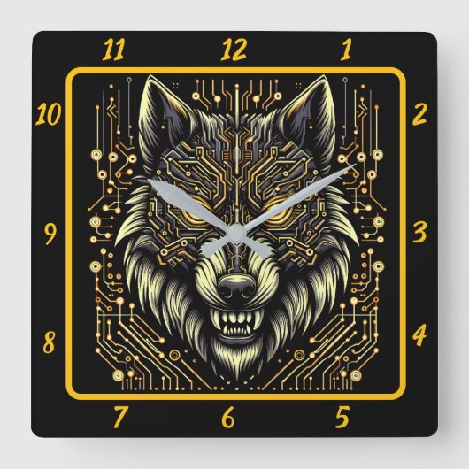 Cyber Wolf Neon Color Art Vierkante Klok (Voorkant)