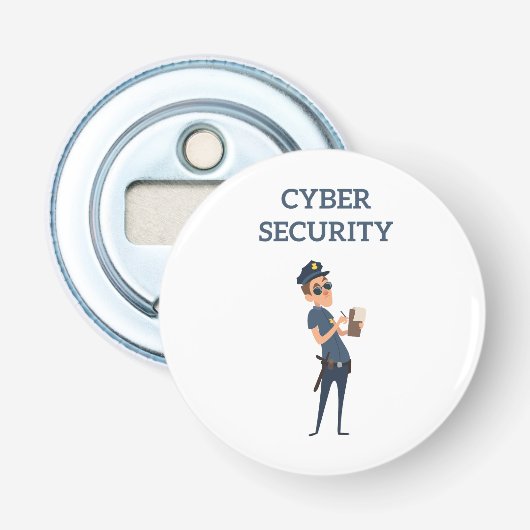 Cyberbeveiliging: de coole agent op patrouille button flesopener (Voorkant)