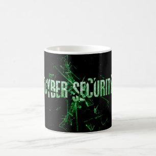 Cyberbeveiliging   Groen gebroken glas typografie Koffiemok