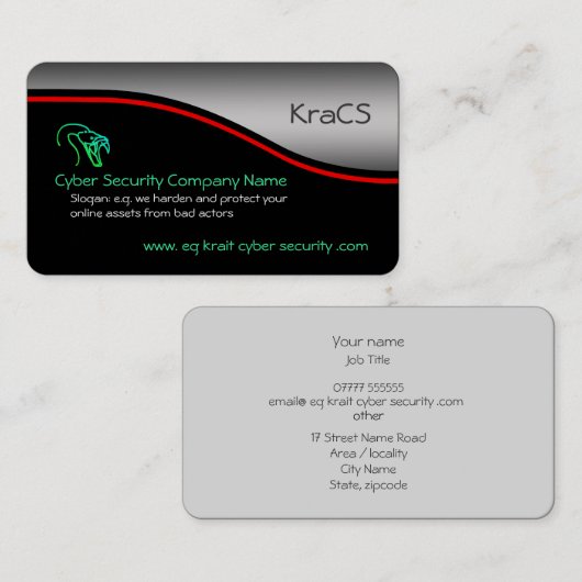 Cyberbeveiliging, rode soep, metaaleffect visitekaartje (Voorkant / Achterkant)