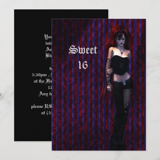 Cybergoth Vampire Sweet 16 Birthday Kaart (Voorkant / Achterkant)