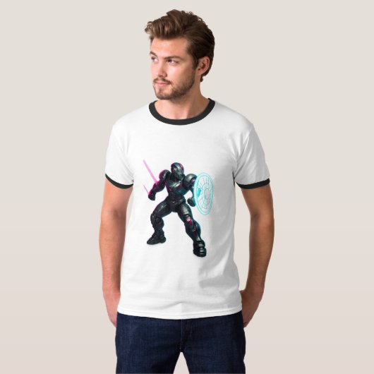 Cybernetic Gladiator – Neon Blade Warrior T-shirt (Voorkant volledig)