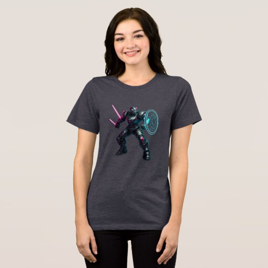 Cybernetic Gladiator – Neon Blade Warrior Tri-Blend Shirt (Voorkant volledig)