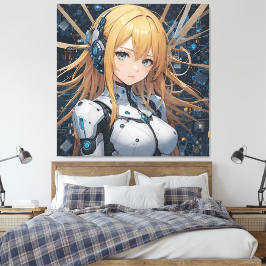 Cybernetic Guardian: het hart van de toekomst Canvas Afdruk (Insitu (Slaapkamer))