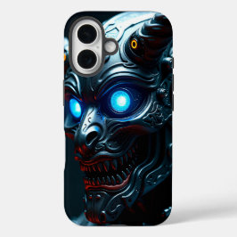 Cybernetic Oni Mask with Glowing Blue Eyes - Futur iPhone 16 Hoesje