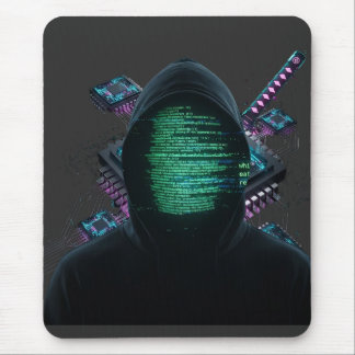Cybernetic Tech Fusion - Neon Katana & CPU Circuit Muismat