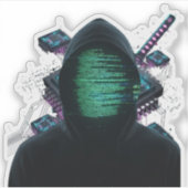 Cybernetic Tech Fusion - Neon Katana & CPU Circuit Sticker (Voorkant)