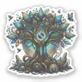 Cybernetic Tree of Life Cosmic Steampunk Sticker (Voorkant)