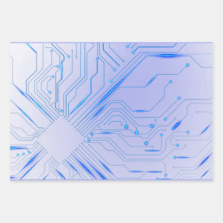 Cybernetisch Blauwe Chip Moederbord Inpakpapier Vel