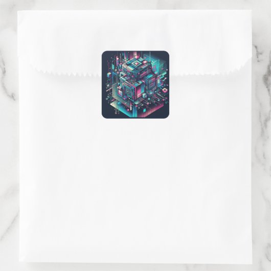 Cybernetische droomlandschap vierkante sticker (Tas)
