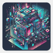 Cybernetische droomlandschap vierkante sticker (Voorkant)