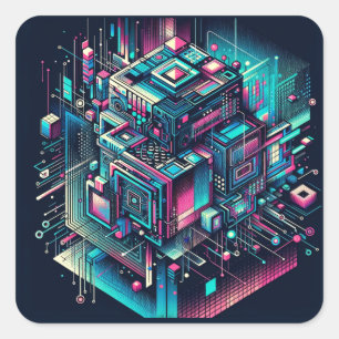 Cybernetische droomlandschap vierkante sticker