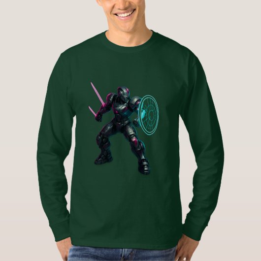 Cybernetische Gladiator – Neon Blade Krijger T-shirt (Voorkant)