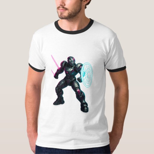 Cybernetische Gladiator – Neon Blade Krijger T-shirt (Voorkant)