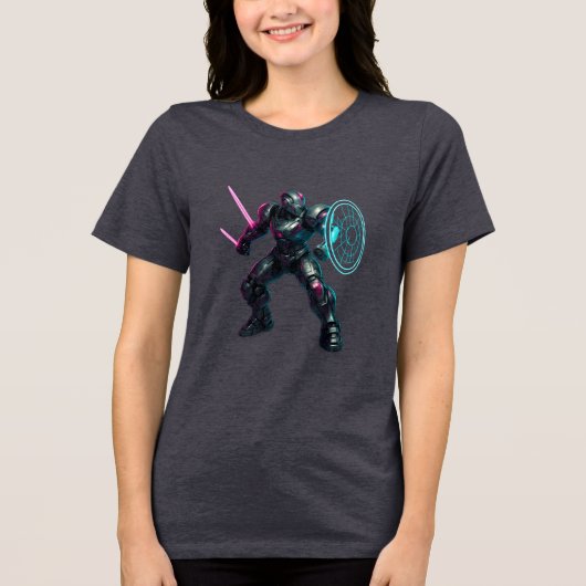 Cybernetische Gladiator – Neon Blade Krijger Tri-Blend Shirt (Voorkant)